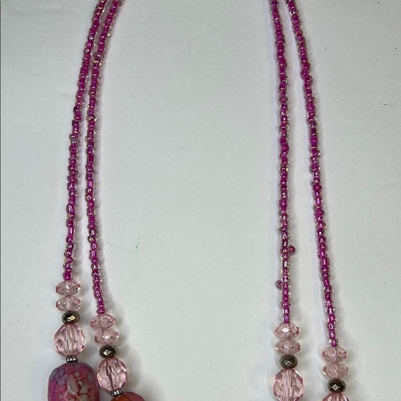 Pink acrylic Beaded Necklace two tier - Picture 6 of 8